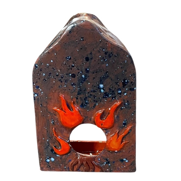 Handmade Stoneware Pottery High Fire Ceramic Glazed Shrine Candle Holder.